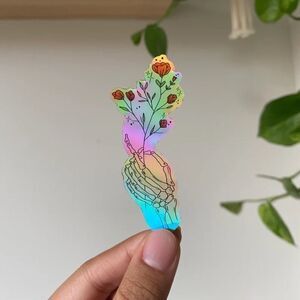 3/$20 Vinyl Holographic Sticker | Skeleton Bouquet | Holographic | Halloween